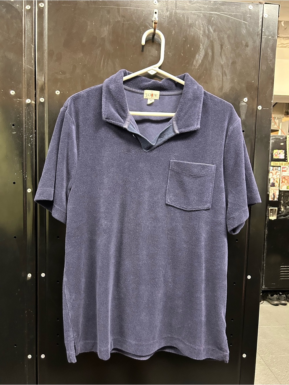 J. Crew Men's Navy Terry Cloth Polo Shirt with Chest Pocket. Medium
